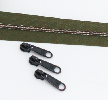 Endlosreißverschluss metallisiert schmal olivgrün/ oxyd (1m)